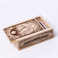 Wooden box with playing card design on a white background