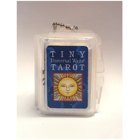 Tiny Universal Waite Tarot packaging with a face design on a white background