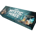 Box of 'Mystic Mines' gemstone dice game with fantasy graphics on a white background
