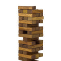 Stack of wooden blocks arranged in a tower on a white background