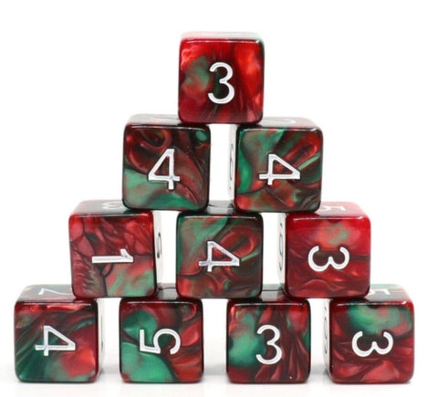 12 Piece D6 Dice Set - Burning Bush - Tabletop Bookshelf