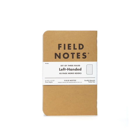 Field Notes left-handed notebook on a white background