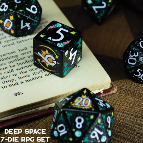 Black dice with white numbers on a book, featuring 'BOTCH' branding.
