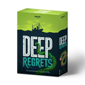 Board game box titled 'Deep Regrets' with a green and blue design on a white background