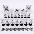 Set of playing cards with black and white illustrations on a white background