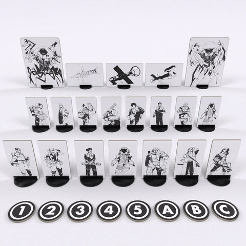 Set of playing cards with black and white illustrations on a white background