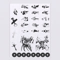 Sheet of black and white temporary tattoos on a white background