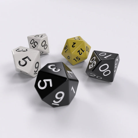 Set of polyhedral dice on a white background