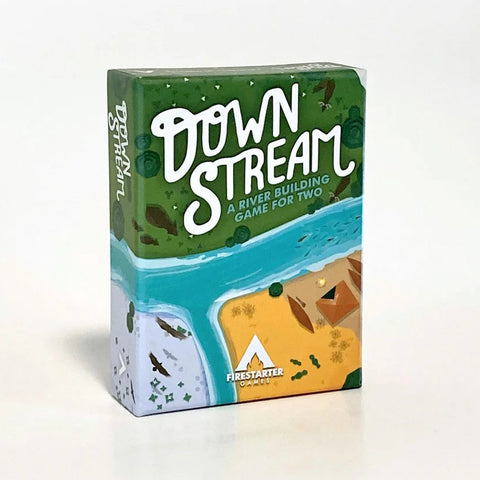 Board game box titled 'Down Stream' on a white background