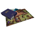 Board game box with game pieces on a white background