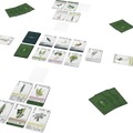 Board game cards with nature-themed illustrations on a white background