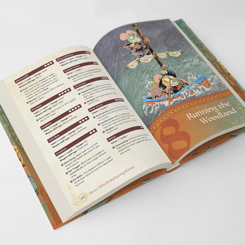 Open book with colorful illustrations and text on a white background
