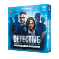 The board game box for 'Detective: A Modern Crime Board Game Season One' by 1ns Games. The packaging features a blue background with illustrated characters in dark suits and a prominent white title.