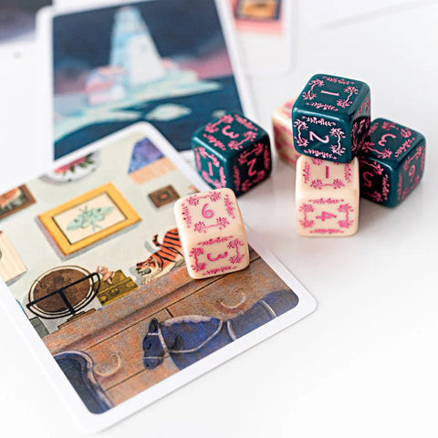 Brindlewood Bay Suspect Cards and Needlepoint Dice