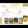 A printed instruction sheet titled 'The Gist' showing how to create a card deck using illustrated cards and a letter-pool activity, with small sample cards visible along the bottom.