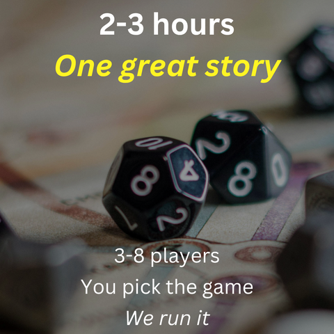 Promotional text overlay on a blurred background with dice and game pieces.