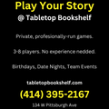 Advertisement for Tabletop Bookshelf with contact information on a black background