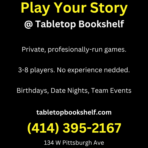 Advertisement for Tabletop Bookshelf with contact information on a black background