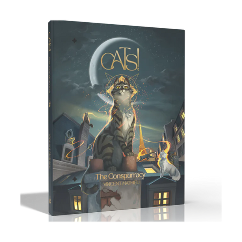 Book cover of 'Cats! The Conspiracy' with a cat illustration on a white background