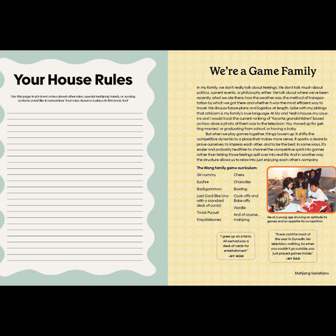 Page from a book with 'Your House Rules' and 'We're a Game Family' sections.