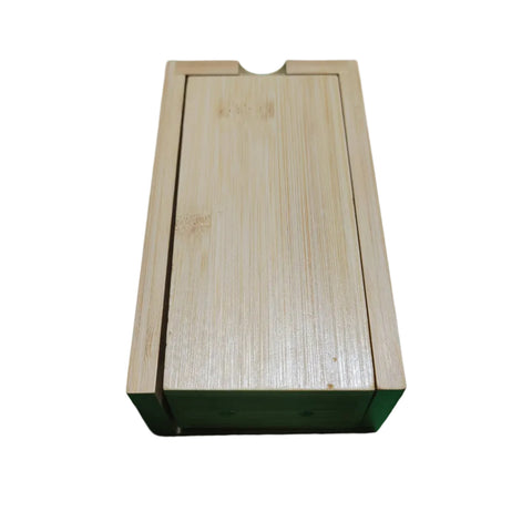 Wooden box on a white surface