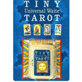 Tiny Universal Waite Tarot set packaging with tarot card images on a blue background