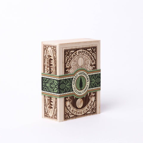 Playing card box with 'Great Outdoors' branding on a white background