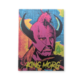 Notebook with a colorful illustration of a character wearing a helmet and the text 'King Morg' on a white background.