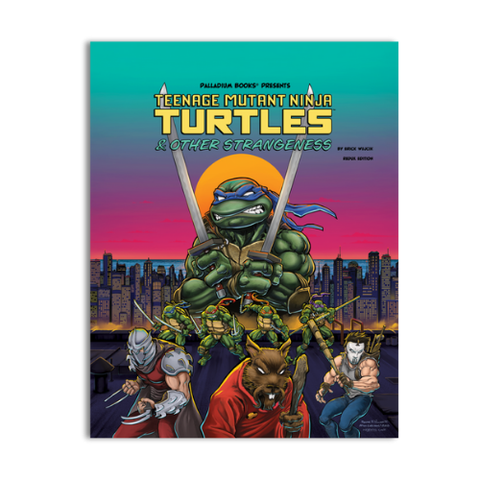 Book cover of 'Teenage Mutant Ninja Turtles & Other Strangeness' with characters and cityscape in the background.