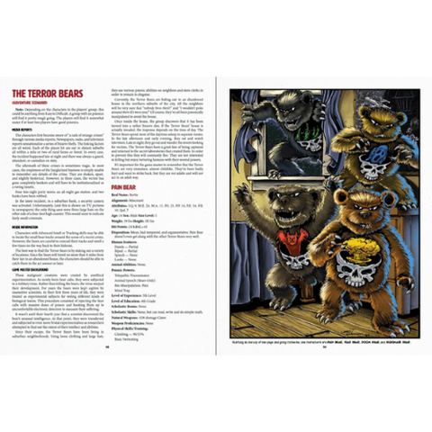 Illustration of bears in a fantasy setting with text on the left side.