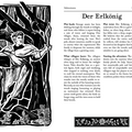 Illustrated page from a book titled 'Der Erlkönig' with a black and white drawing of a figure in a forest.
