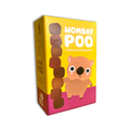 Wombat Poo game box with cartoon wombat and wooden pieces on a yellow and pink background